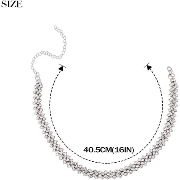 Rhinestone Choker Necklace Silver Diamond Row Necklaces Sparkly Crystal Prom Jew - Picture 4 of 7